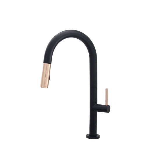 Stylish - Single Handle Pull Down Sprayer Kitchen Faucet in Matte Black/Gold Finish