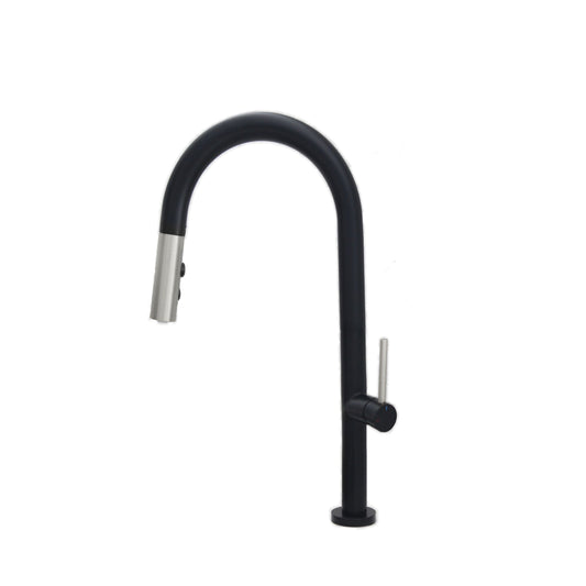 Stylish - Single Handle Pull Down Sprayer Kitchen Faucet in Matte Black/Silver Finish