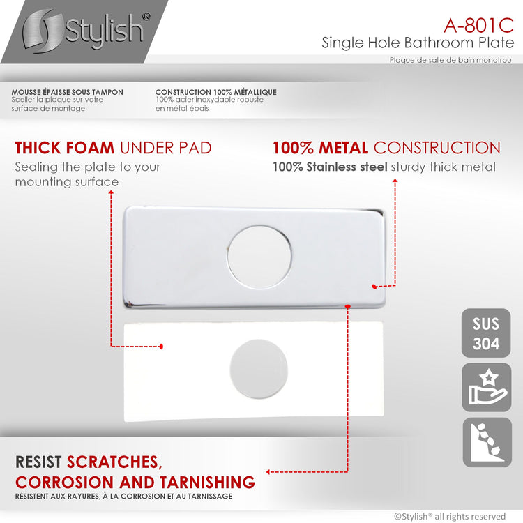 Single Hole Bathroom Faucet Plate in Polished Chrome