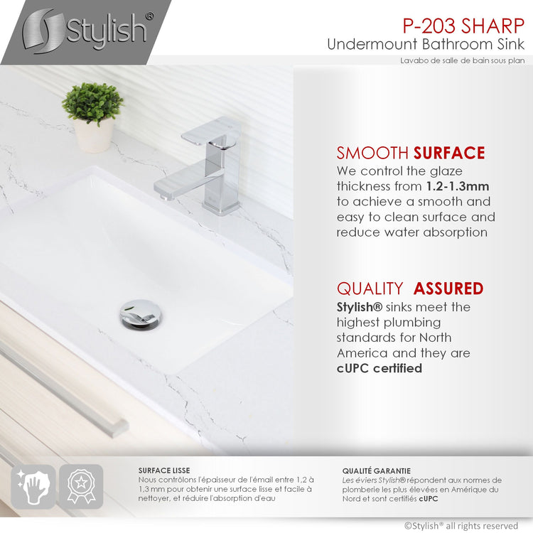 Porcelain Rectangular 21 inch Undermount Bathroom Sink with Overflow