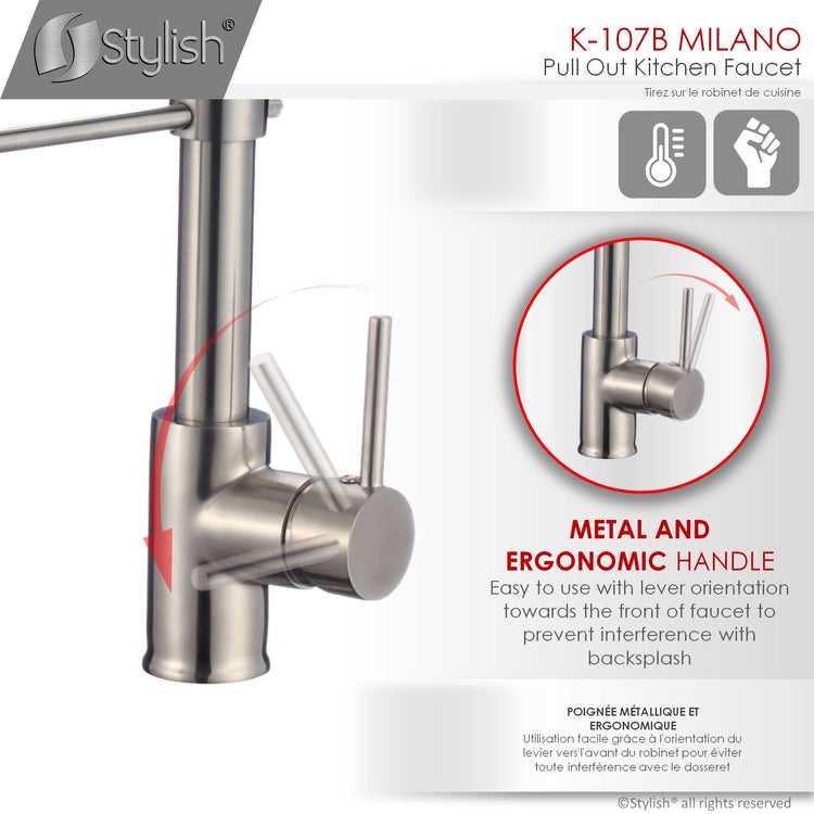 Stylish - Single Handle Pull Out Stainless Steel Kitchen Faucet Brushed Nickel