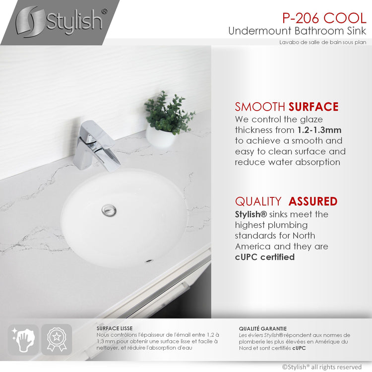 Porcelain Oval 19.5 inch Undermount Bathroom Sink with Overflow