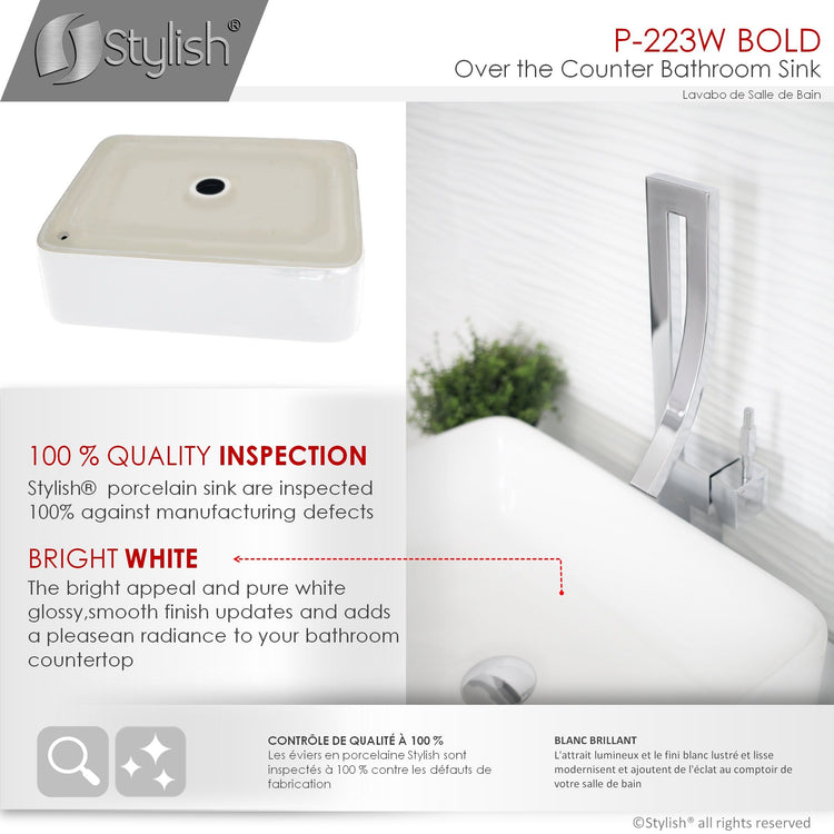 Porcelain Rectangular 18 3/4-inches TopMounted Vessel Bathroom Sink White