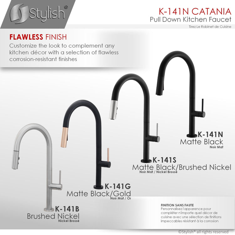 Stylish - Single Handle Pull Down Sprayer Kitchen Faucet in Matte Black Finish