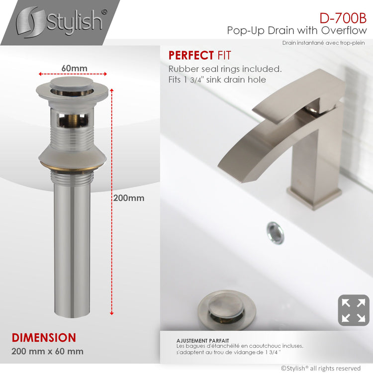 Bathroom Vanity Sink Pop-Up Drain with Overflow in Brushed Nickel