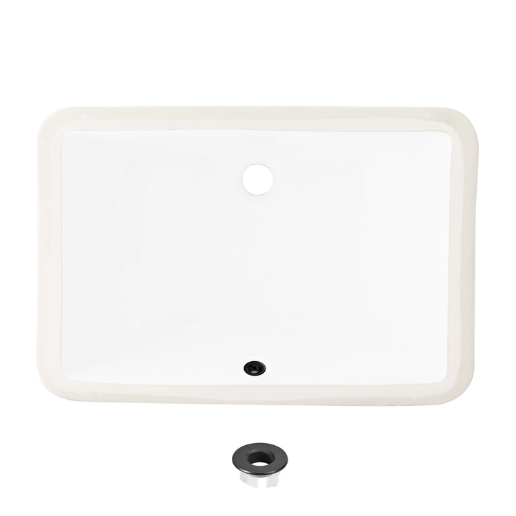 Porcelain Rectangular 21 inch Undermount Bathroom Sink with Matte Black Overflow