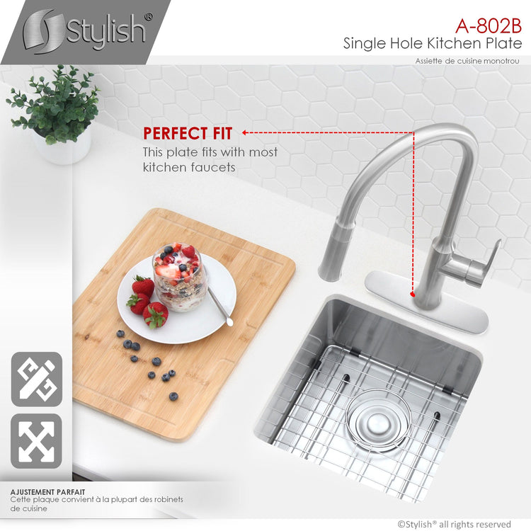 Stylish - Single Hole 9.75-inch Kitchen Faucet Plate in Brushed Nickel