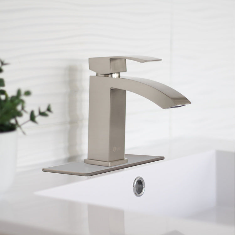 Single Hole Bathroom Faucet Plate in Brushed Nickel