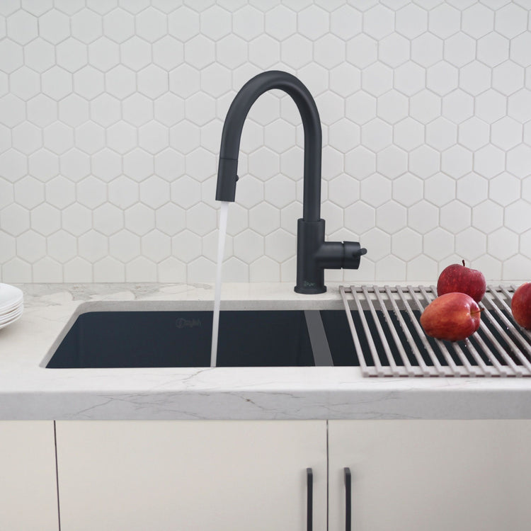 Stylish - Modern Single Handle  Pull down Sprayer  Kitchen Faucet in Matte Black Stainless Steel