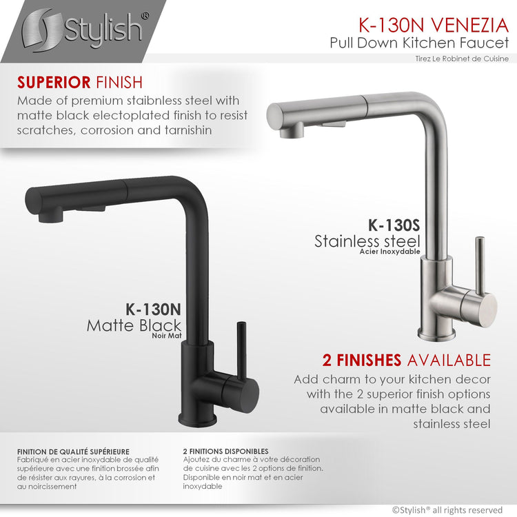 Stylish - Single-Handle Pull-Down Sprayer Kitchen Faucet in Matte Black Stainless Steel