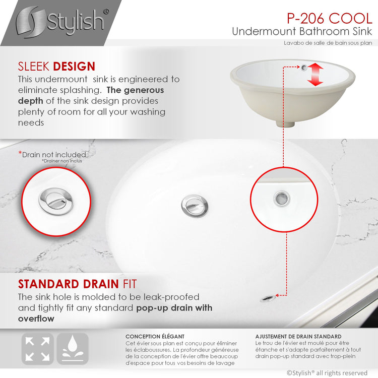 Porcelain Oval 19.5 inch Undermount Bathroom Sink with Overflow