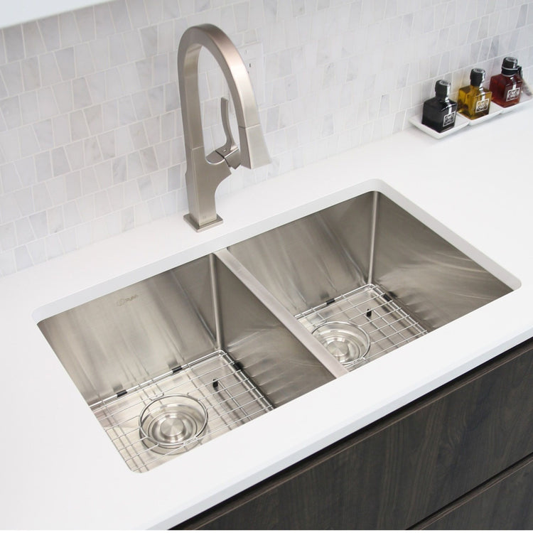 30 L x 18 W-inches Undermount Double Bowl 16 Gauge Stainless Steel Kitchen Sink with Grids Strainers