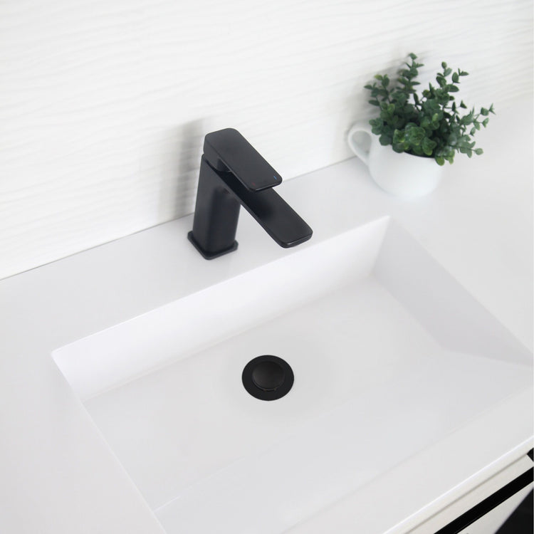 Bathroom Vanity Sink Pop-Up Drain with Overflow in Matte Black