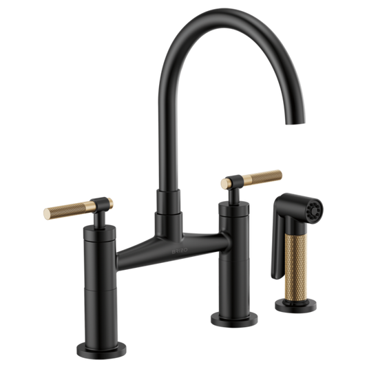 Brizo - Litze - Arc Spout Bridge - Knurled Handle - Matte Black / Luxe Gold