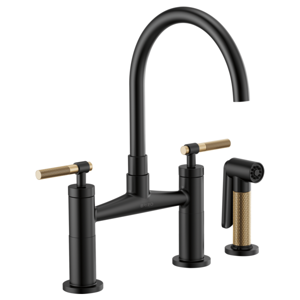 Brizo - Litze - Arc Spout Bridge - Knurled Handle - Matte Black / Luxe Gold