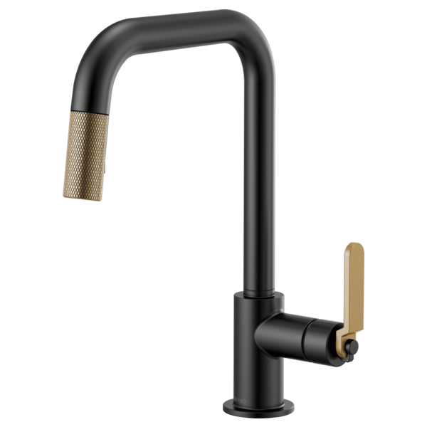 Brizo - Litze - Square Spout Pull-Down - Industrial Handle - Matte Black/Luxe Gold