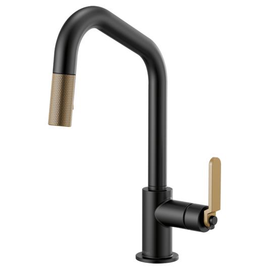 Brizo - Litze - Angled Spout Pull-Down - Industrial Handle - Matte Black/Luxe Gold