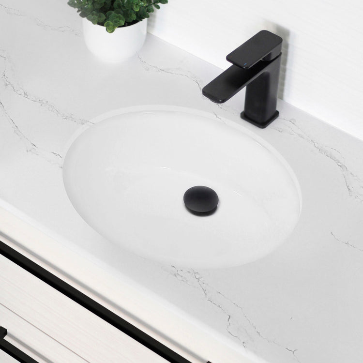 Porcelain Oval 19.5 inch Undermount Bathroom Sink with Matte Black Overflow