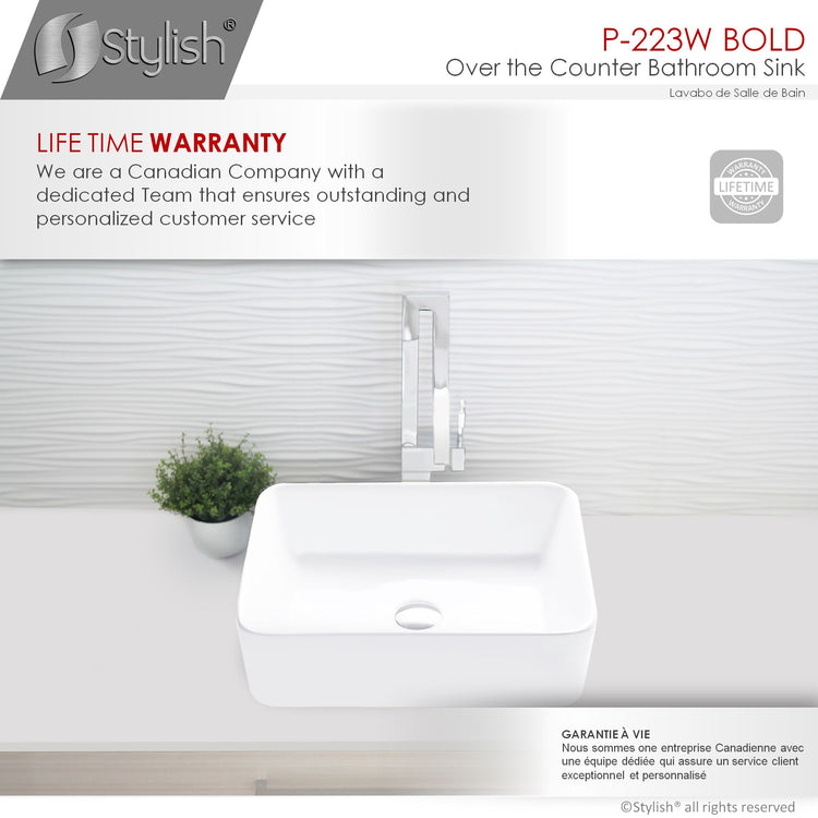 Porcelain Rectangular 18 3/4-inches TopMounted Vessel Bathroom Sink White