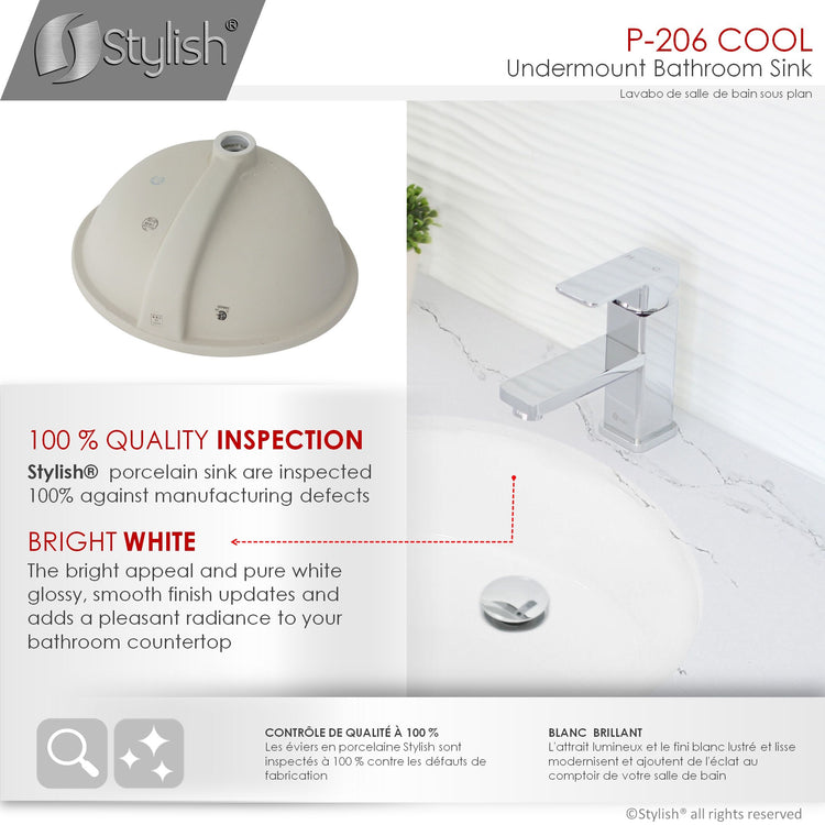 Porcelain Oval 19.5 inch Undermount Bathroom Sink with Overflow