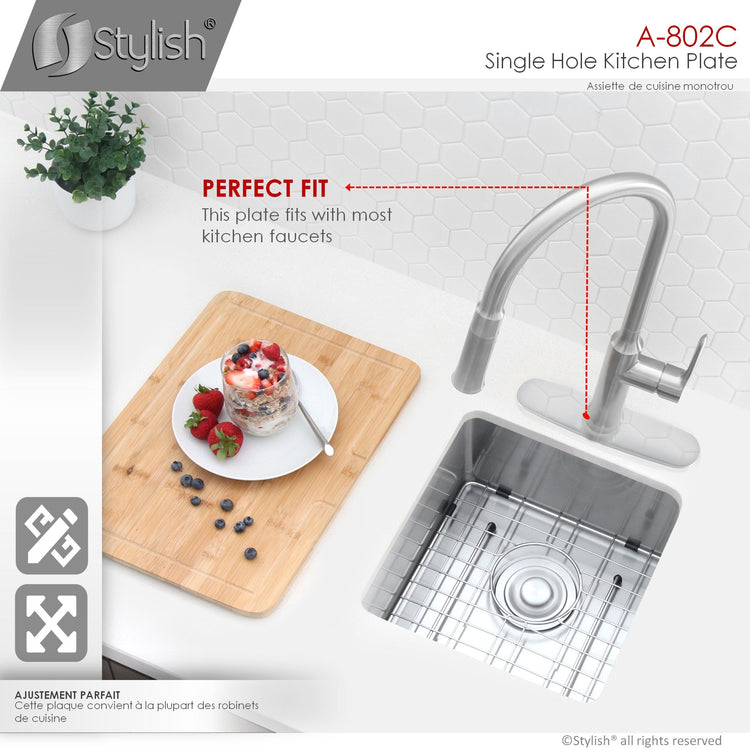 Stylish - Single Hole 9.75-inch Kitchen Faucet Plate in Polished Chrome