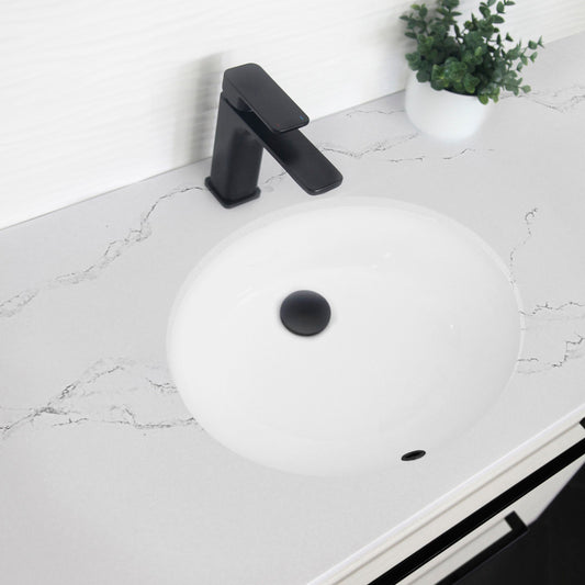 Porcelain Oval 19.5 inch Undermount Bathroom Sink with Matte Black Overflow