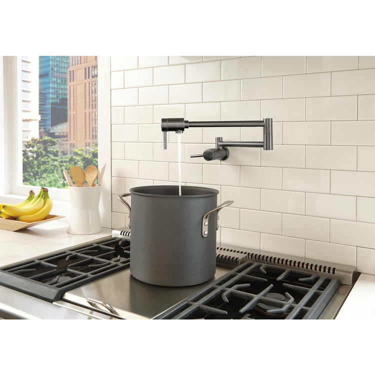 Delta - Contemporary Pot Filler - Wall Mount - Black Stainless