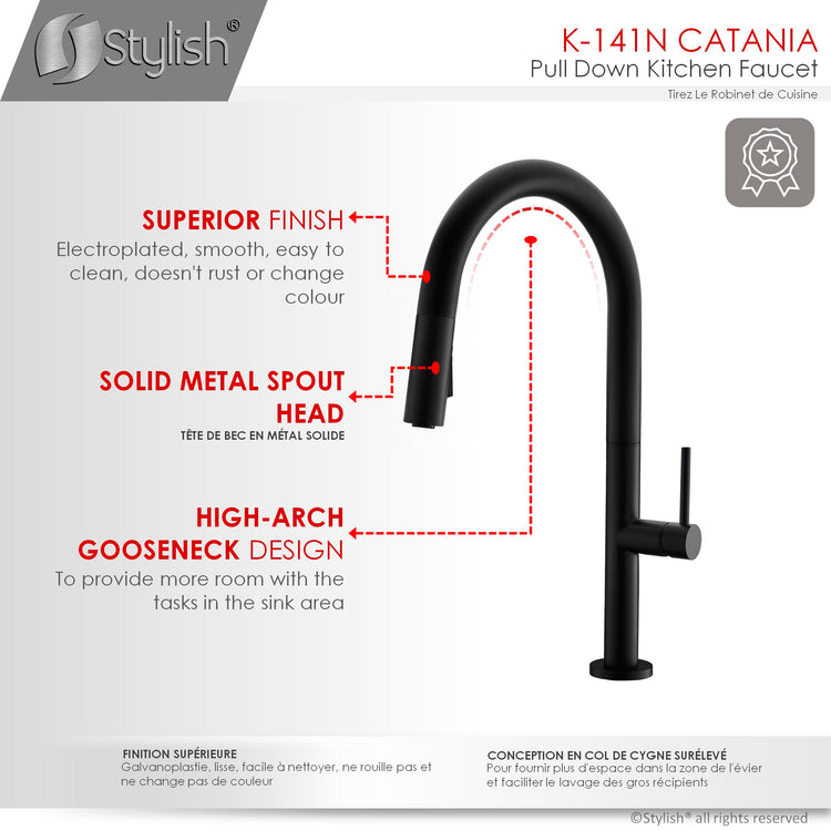 Stylish - Single Handle Pull Down Sprayer Kitchen Faucet in Matte Black Finish