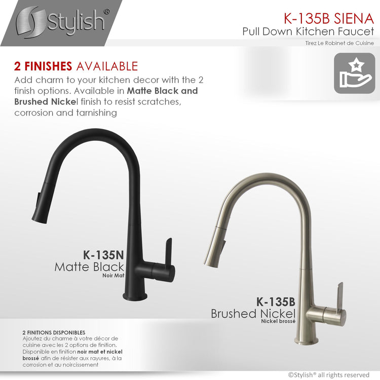 Stylish - Modern Single Handle Pull Down  Kitchen Faucet in Brushed Nickel