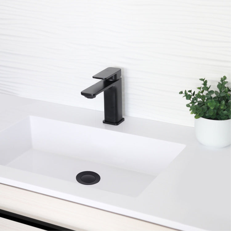 Bathroom Vanity Sink Pop-Up Drain with Overflow in Matte Black