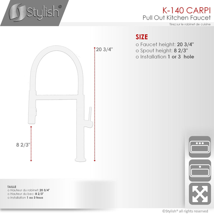 Stylish - Pull Out Single Handle Stainless Steel Kitchen Faucet