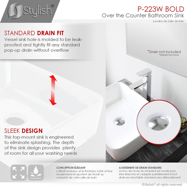 Porcelain Rectangular 18 3/4-inches TopMounted Vessel Bathroom Sink White