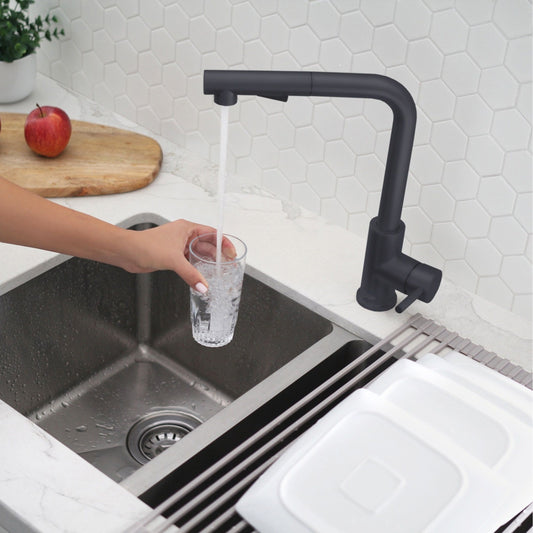 Stylish - Single-Handle Pull-Down Sprayer Kitchen Faucet in Matte Black Stainless Steel