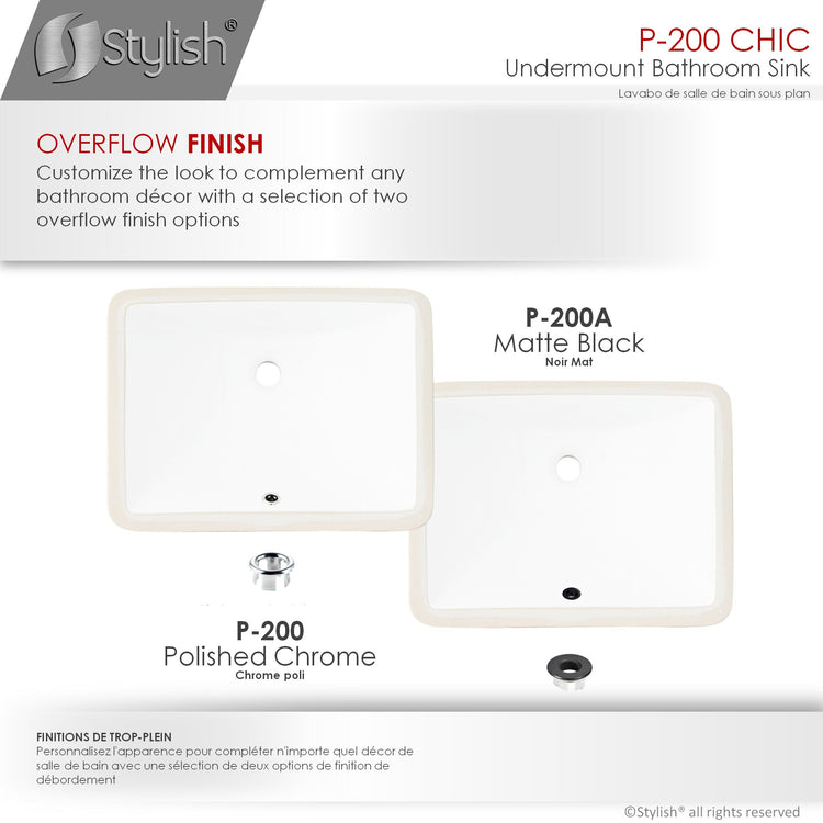 Porcelain Rectangular 20.75 inch Undermount Bathroom Sink with Overflow