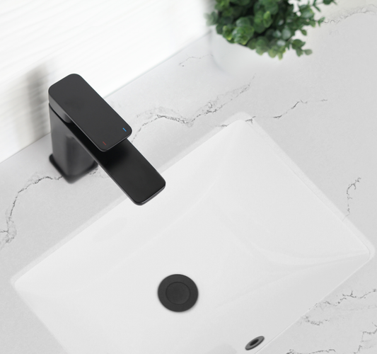 Porcelain Rectangular 18 inch Undermount Bathroom Sink with Matte Black Overflow