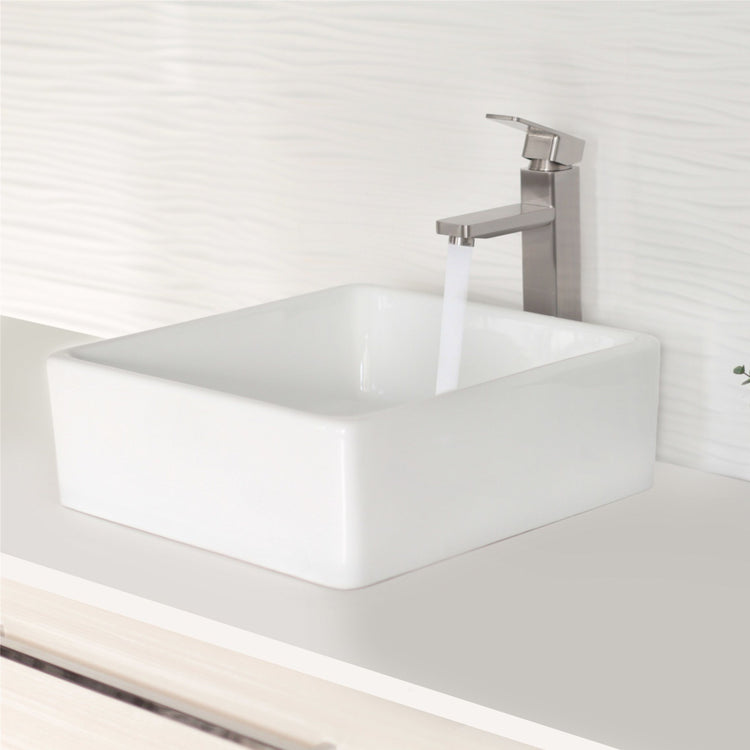 Porcelain Square 15 inch TopMounted Vessel Bathroom Sink