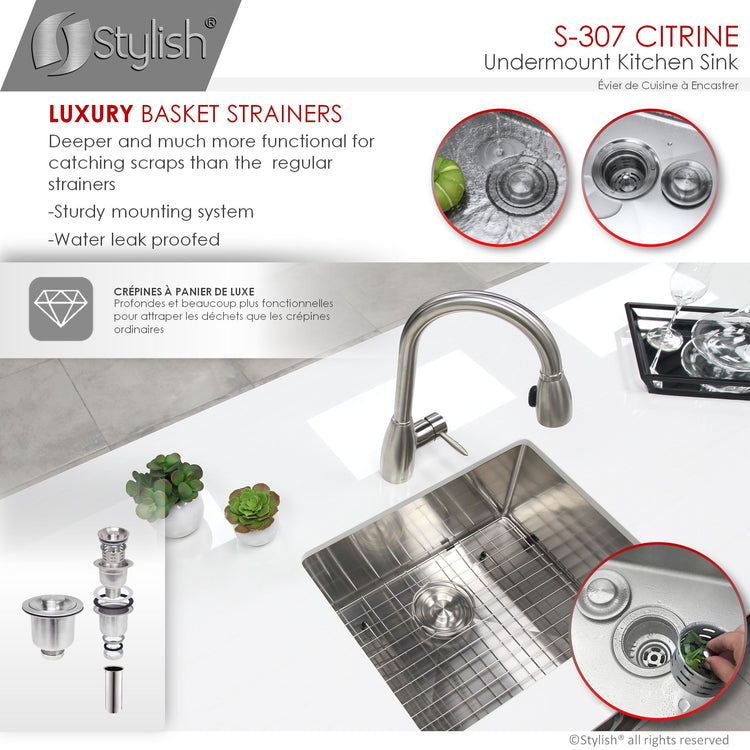 23L x 18W-inch Undermount Single Bowl 16 Gauge Stainless Steel Kitchen Sink with Grid and Strainer