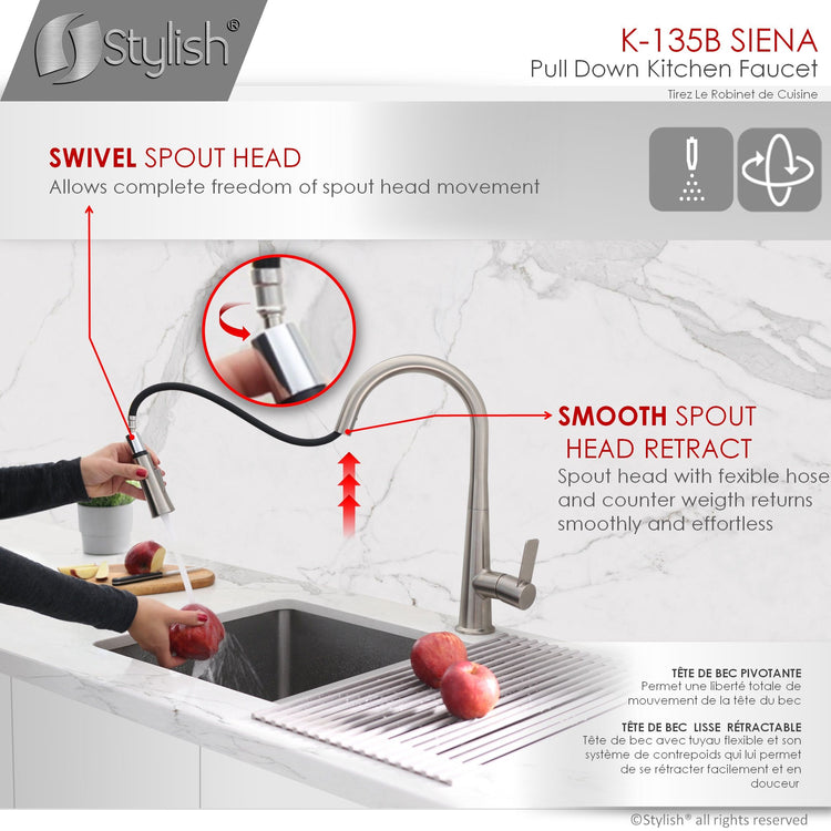 Stylish - Modern Single Handle Pull Down  Kitchen Faucet in Brushed Nickel