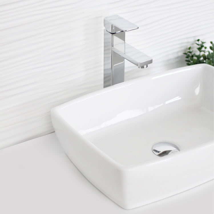 Porcelain Rectangular 19-inches TopMounted Vessel Bathroom Sink White