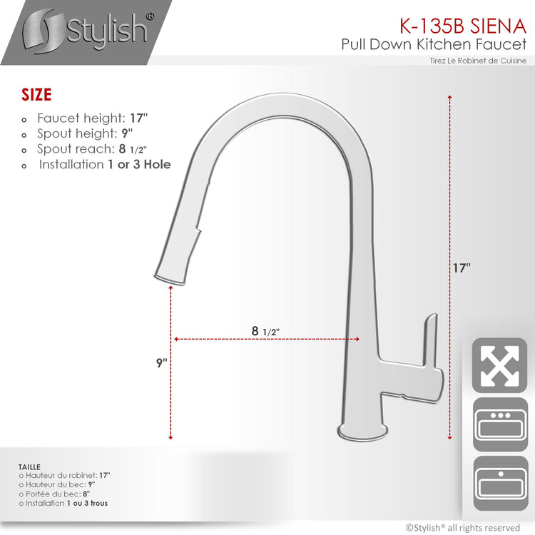 Stylish - Modern Single Handle Pull Down  Kitchen Faucet in Brushed Nickel