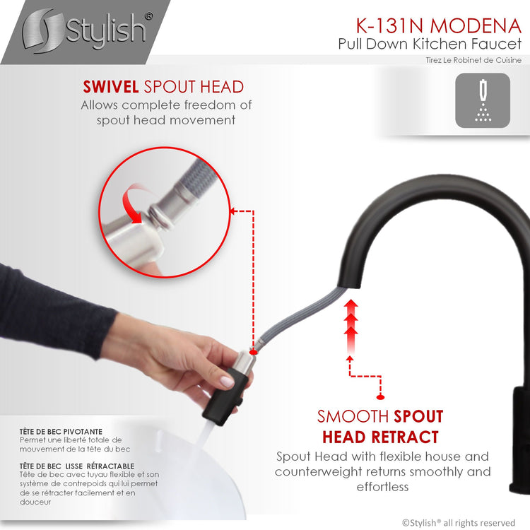 Stylish - Modern Single Handle  Pull down Sprayer  Kitchen Faucet in Matte Black Stainless Steel