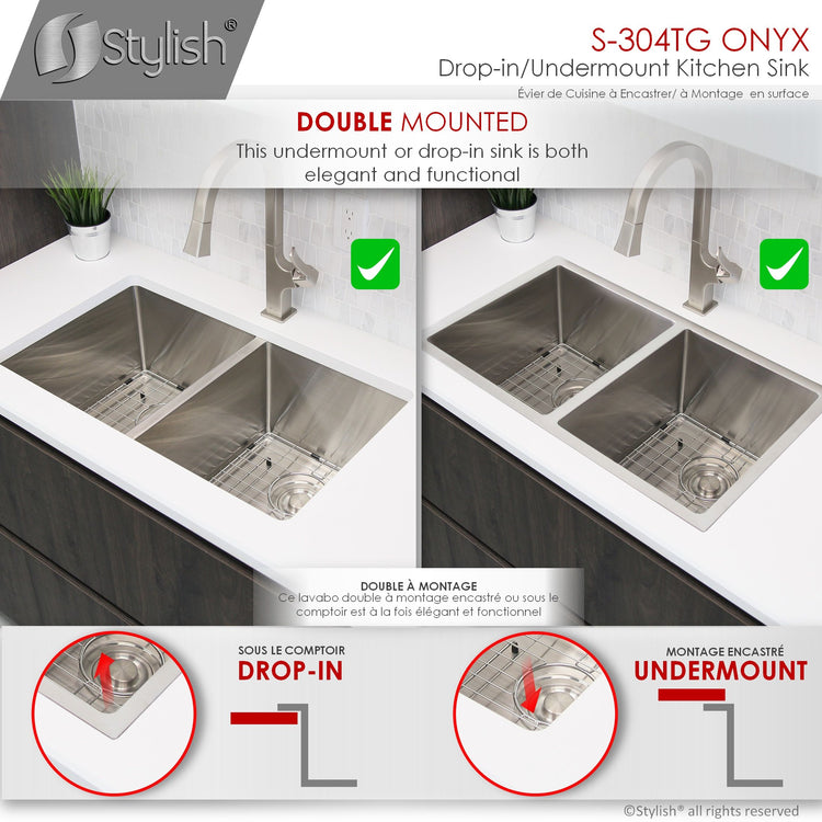 30 L x 18 W-inches Dual Mount Double Bowl 18 Gauge Stainless Steel Kitchen Sink with Grids Strainers