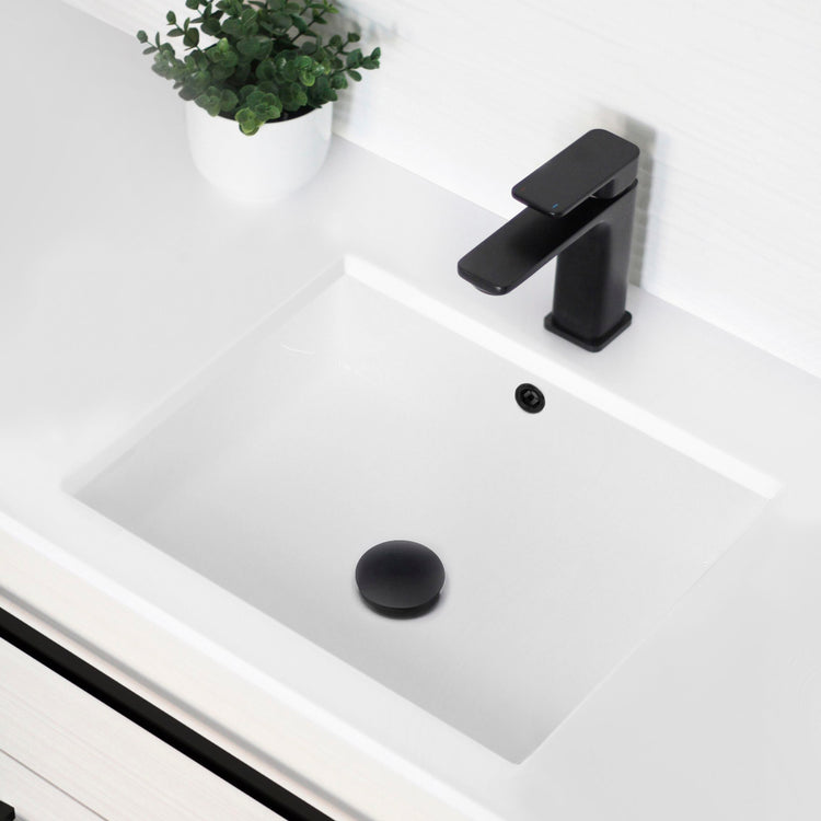 Porcelain Rectangular 20 inch Undermount Bathroom Sink with Matte Black Overflow