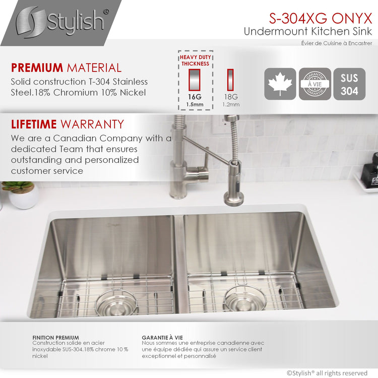 30 L x 18 W-inches Undermount Double Bowl 16 Gauge Stainless Steel Kitchen Sink with Grids Strainers