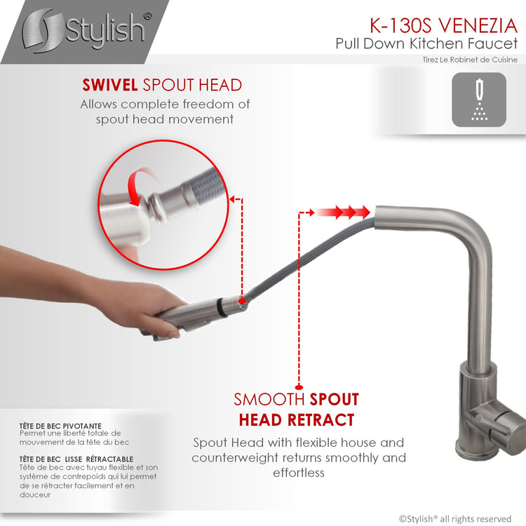 Stylish - Single-Handle Pull-Down Sprayer Kitchen Faucet in Stainless Steel