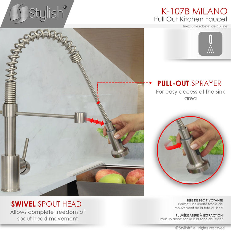 Stylish - Single Handle Pull Out Stainless Steel Kitchen Faucet Brushed Nickel