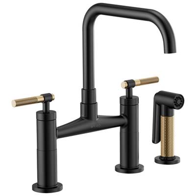 Brizo - Litze - Square Spout Bridge - Knurled Handle - Matte Black/Luxe Gold