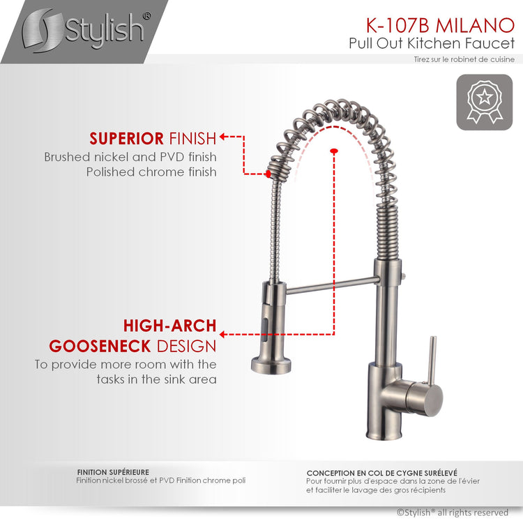 Stylish - Single Handle Pull Out Stainless Steel Kitchen Faucet Brushed Nickel