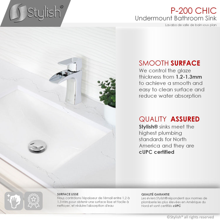 Porcelain Rectangular 20.75 inch Undermount Bathroom Sink with Overflow