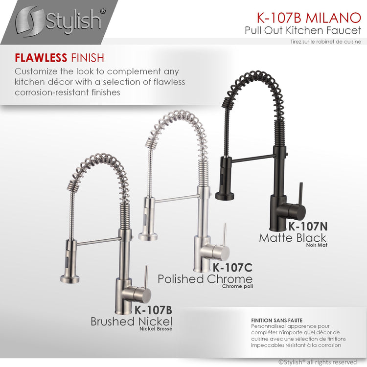 Stylish - Single Handle Pull Out Stainless Steel Kitchen Faucet Brushed Nickel